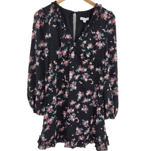 Socialite Black Long Sleeve Floral Babydool Dress Womens Size Small